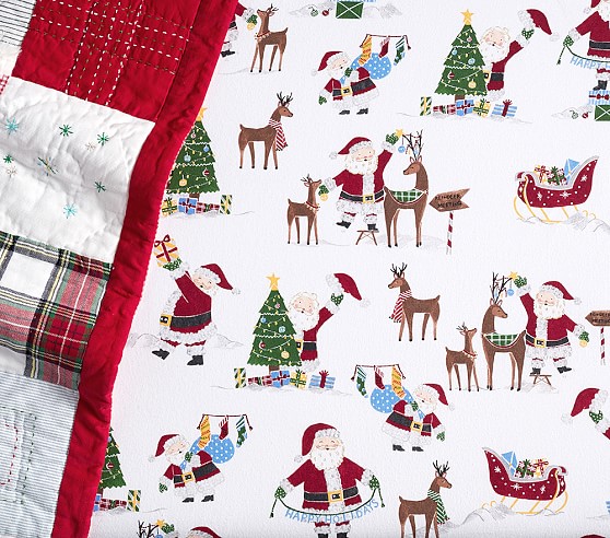 Organic Flannel Jolly Santa Crib Sheets 