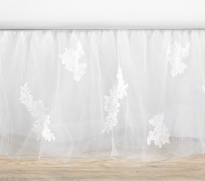$179 NEW Pottery Barn Monique Lhuillier LACE Applique BED SKIRT White Tulle TWIN