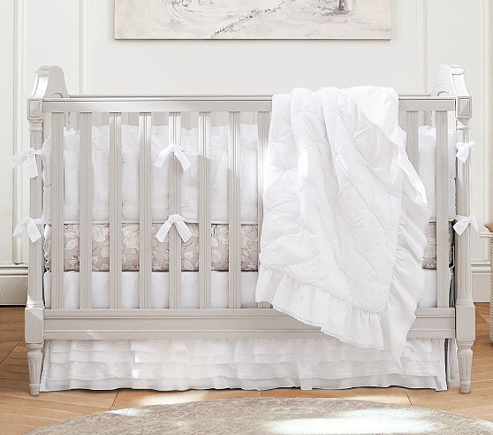 white ruffle crib bumper