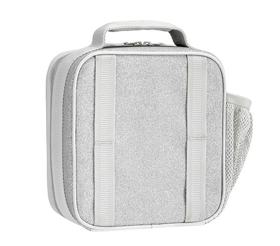 silver lunch box with bag