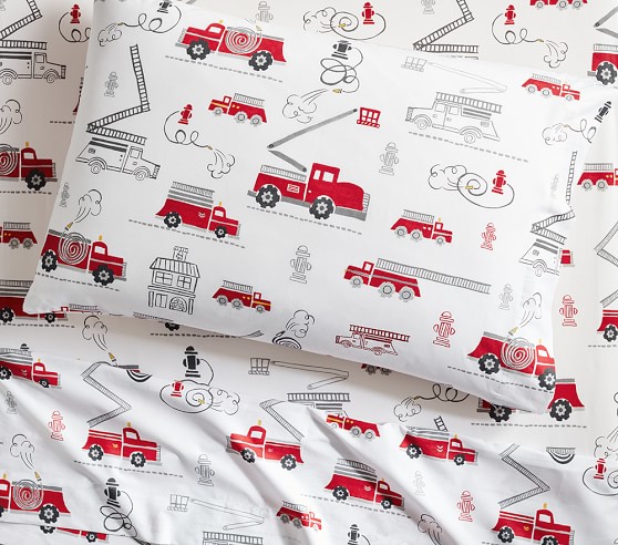 Organic Firetruck Kids Sheet Set Pottery Barn Kids