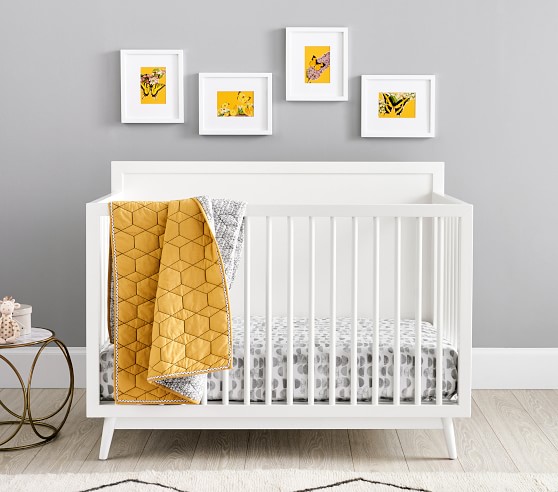 white mid century crib