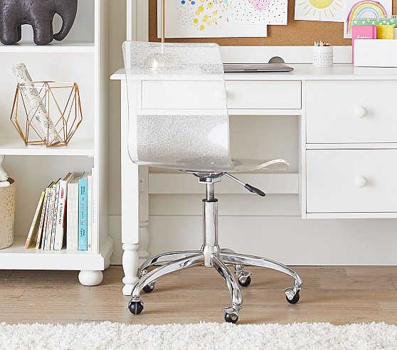 Glitter Acrylic Kids Desk Chair, Clear Vanity Swivel Chair