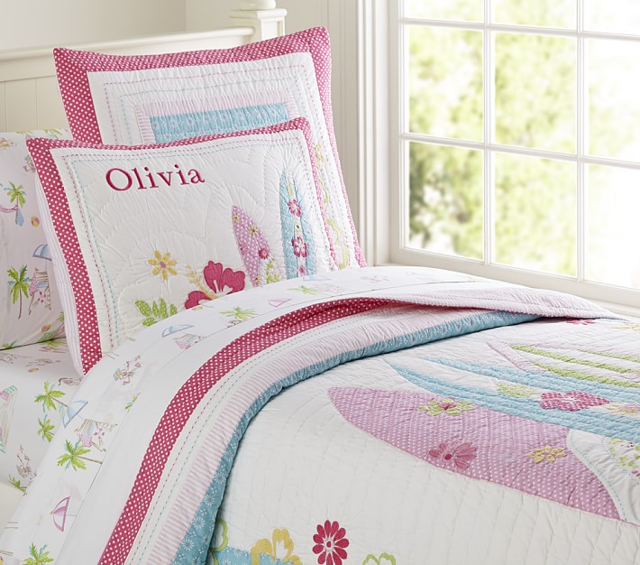 Pottery Barn Kids Set of 2 Quilted Floral Euro Pillow Shams For Gils