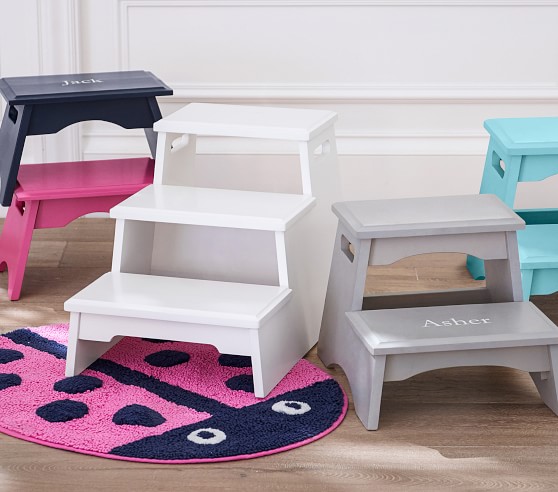 Personalized Stemmed Flowers Children/'s Stool with Storage White Childrens STEP Stools Pink Pastel Lavender Purple Garden STEP-whi-301
