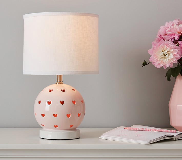 Blush Ceramic Heart Cut Out 3 Way Table, Heart Table Lamp