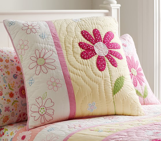 Pottery Barn Kids Set of 2 Quilted Floral Euro Pillow Shams For Gils