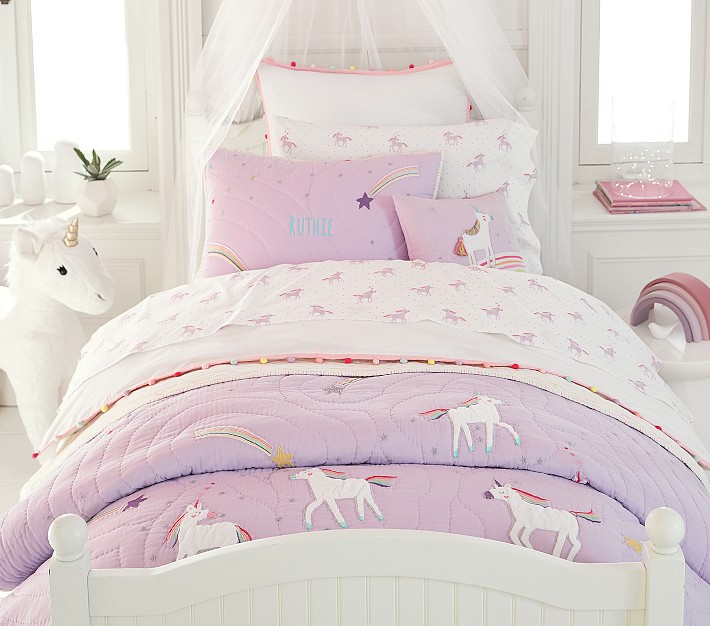 Pink Duvet Covers Glow in the Dark Unicorns Rainbows Kids Quilt Cover Bed Set 