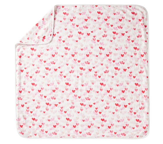 Hearts Oversized Organic Muslin Baby Blanket