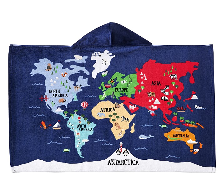 World Map Beach Hooded Towel