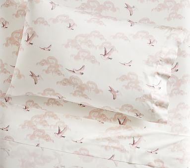 Monique Lhuillier Chinoiserie Bird Organic Sheet Set, Single, Blush Multi