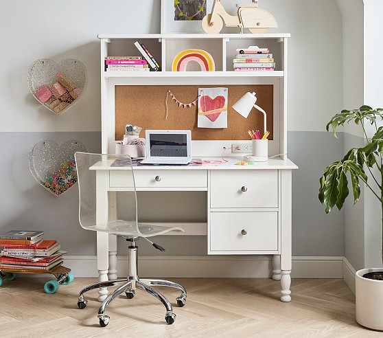 Catalina Kids Storage Desk Tall Hutch, Small Desk With Hutch For Bedroom