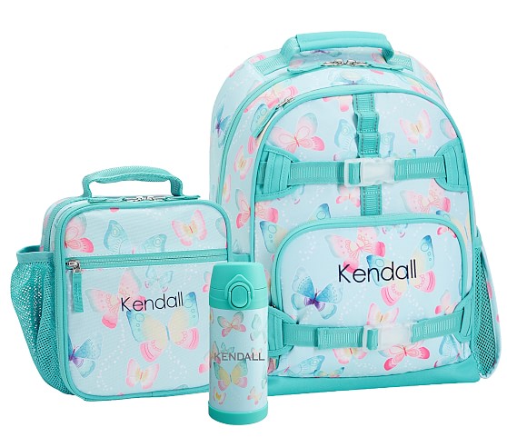 Pottery Barn Kids Pink Butterfly Small Backpack Lunchbox Water Bottle Set Girl