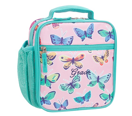 Pottery Barn Kids Pink Rainbow Butterflies Large Backpack Lunchbox Set New