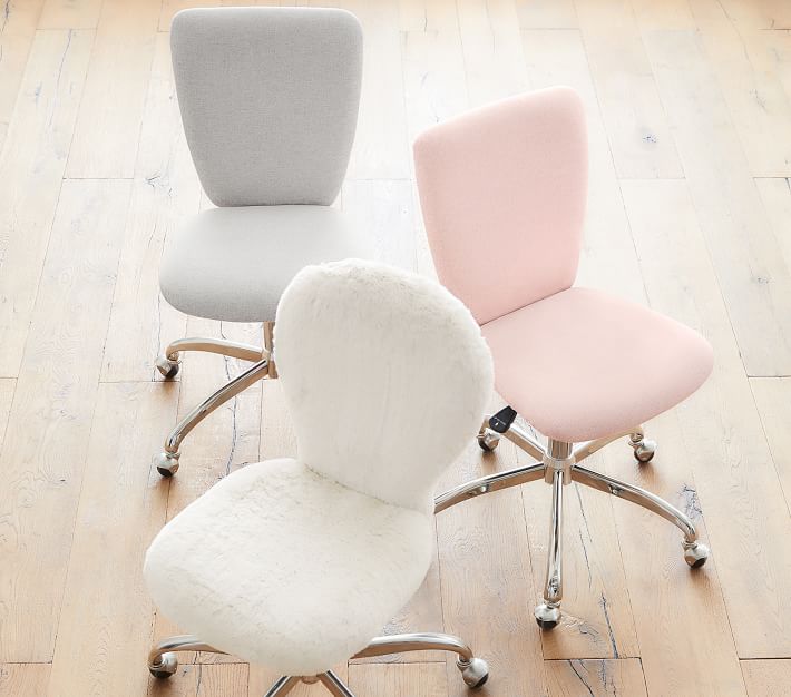 Brushed Nickel Base Round Upholstered Kids Desk Chair Pottery Barn Kids