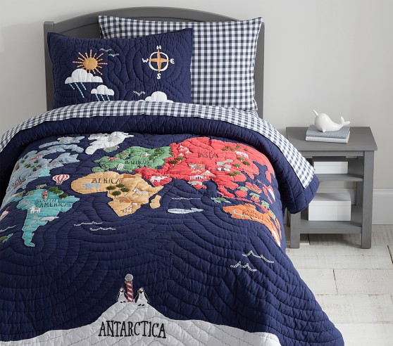 world map crib bedding