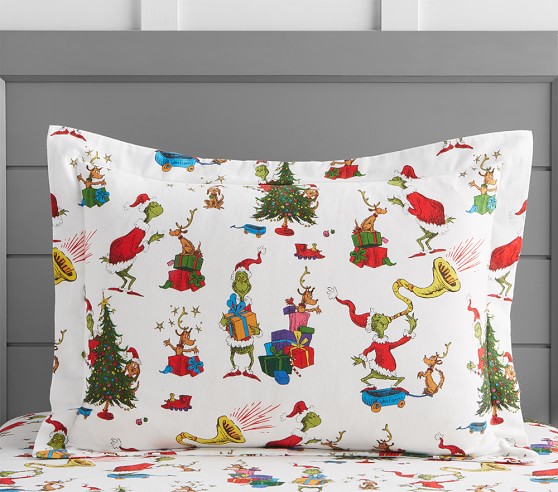 Pottery Barn Kids Dr Seuss's Grinch & Max Flannel Twin Sheet Set New In plastic 