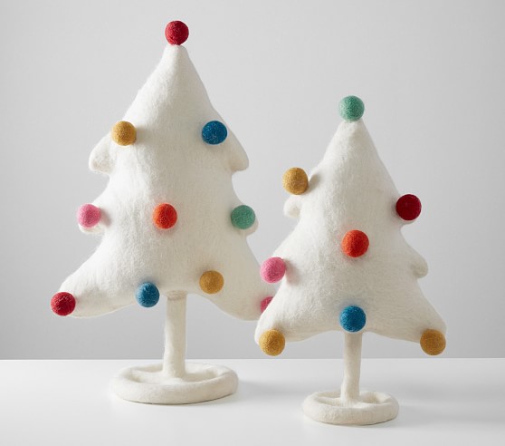White Pom Pom Felted Wool Trees Set Of 2 Pottery Barn Kids