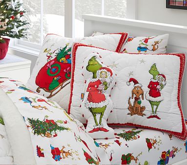 Pottery Barn Teen Grinch Festive Flannel Queen Sheet Set New Christmas Holiday 