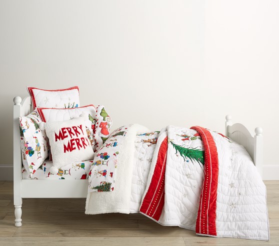 Details about   Pottery Barn Grinch & Max Cotton Queen Sheet Set Dr Seuss BRAND NEW & SOLD OUT 