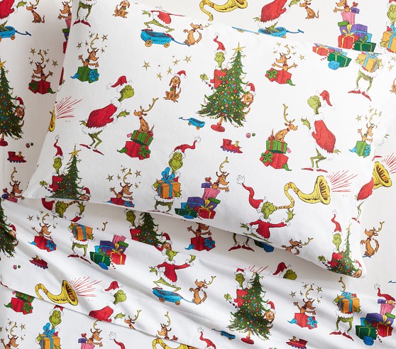 Seuss's Grinch & Max Flannel Twin Sheet Set New In plastic Pottery Barn Kids Dr 
