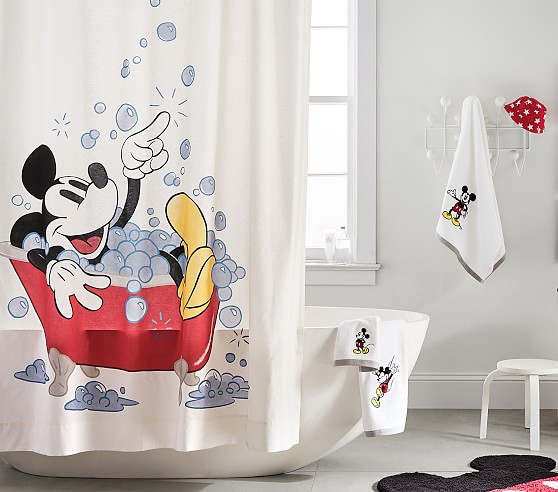Disney Mickey Mouse Bath Set Towels, Baby Shark Shower Curtain Set