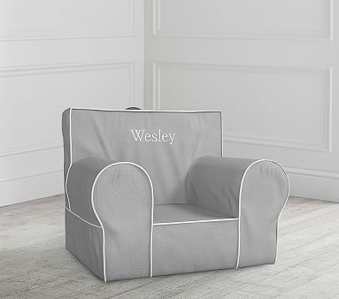Grey with Piping Twill Anywhere Chair® Slipcover Only