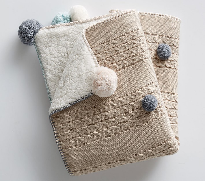 Cable Knit Pom Pom Baby Blanket Pottery Barn Kids
