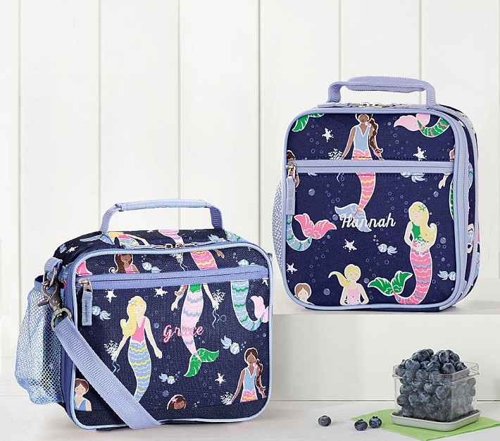 New Pottery Barn Kids Navy Mermaid Large Backpack Lunchbox Water Bottle Thermos 