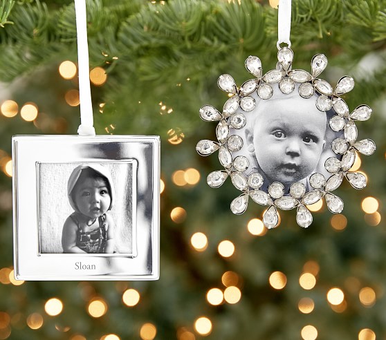 New Christmas Tree Ornament Photo Frame White with silver 2018 rectangle 