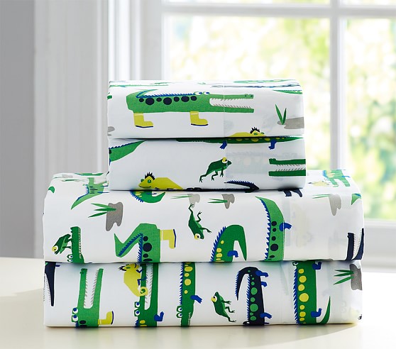 New  Pottery barn kids alligator queen sheet set and duvet cover 5pc 