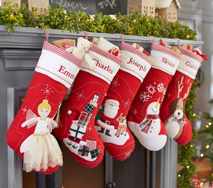 Santa With Rudolph® Quilted Christmas Stocking Pottery Barn Kids