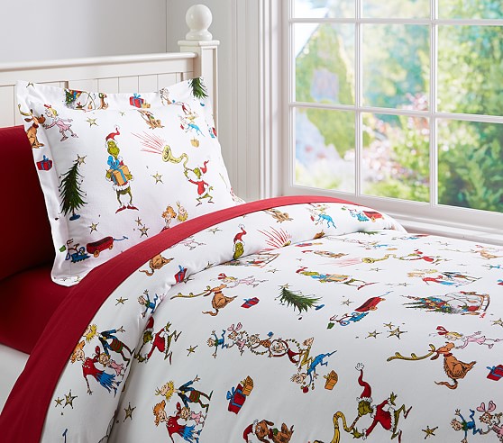 Grinch Flannel Kids Duvet Cover, Grinch Twin Bed Sheets