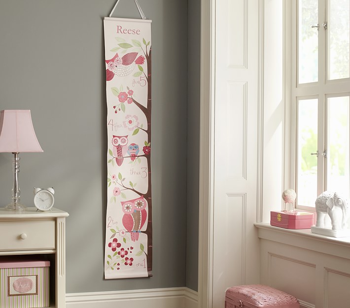 Wall Hanging Girls Bedroom Decor Pastel Pink Owl Height Chart Growth Charts 
