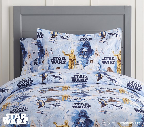 Pottery Barn Kids  Blue Star Wars Print Twin Boys Bed Duvet Comforter Cover 
