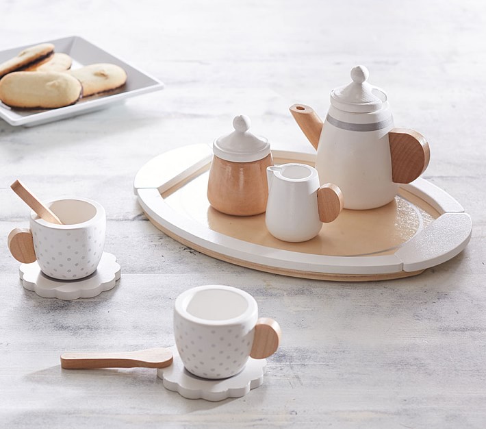 wood play kitchen tea sets