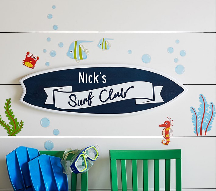 NEW POTTERY BARN KIDS CRAB SURF PLAQUE WALL deco wooden sea animal adventures 