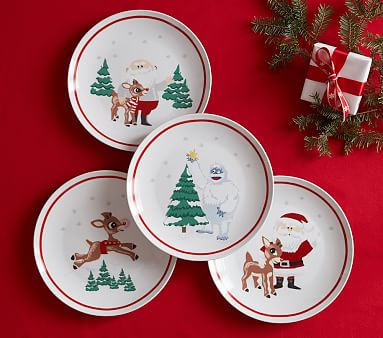 4 Pottery Barn Kids Christmas SANTA’S REINDEER 8"  MELAMINE PLATE RUDOLPH 