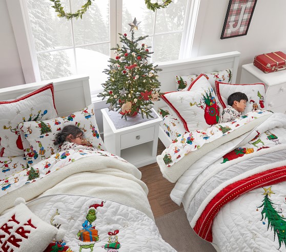 Pottery Barn Kids Teen Grinch & Max QUEEN cotton percale SHEET set CHRISTMAS 