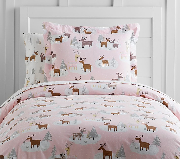 Pottery Barn Kids Santa Rudolph Red Nose Reindeer Cotton Twin Duvet Cover New 