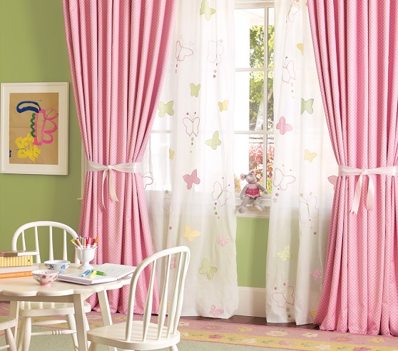Pottery Barn Kids Isabelle Pink White Toile Lined Curtain Drape 44” W X 63” 