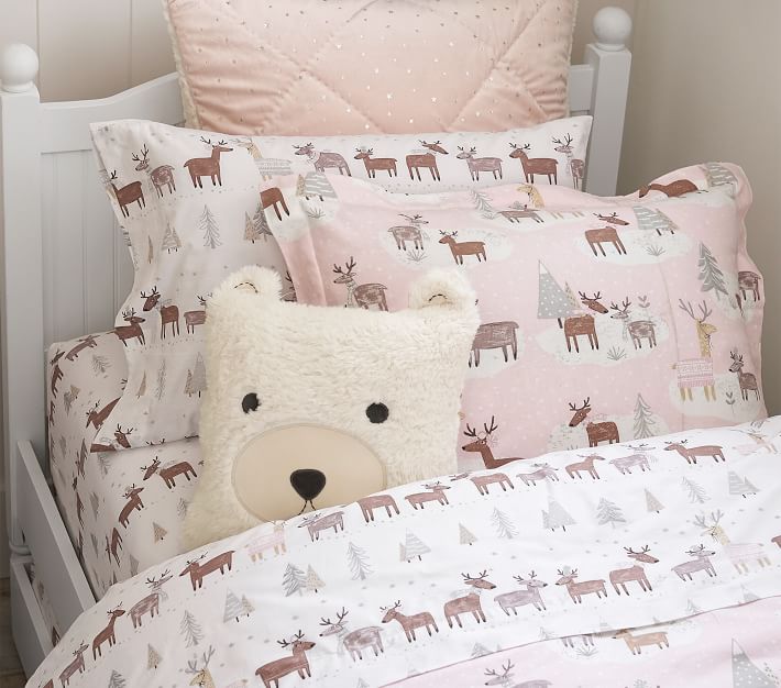 Winter Reindeer Flannel Kids' Duvet Cover Pottery Barn Kids