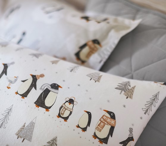 Pottery Barn Kids Penguin Flannel Pillowcase NWT NLA 