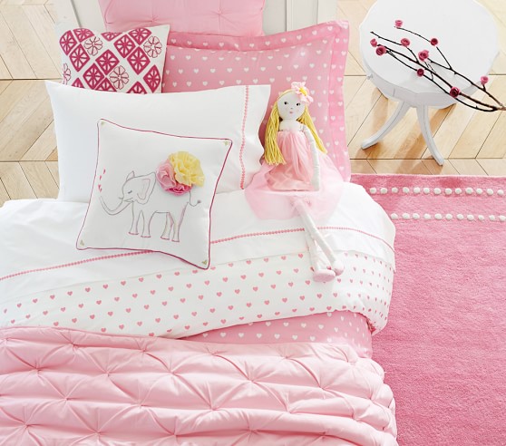 Pottery Barn Kids Bright Pink HEART Toddler Duvet/Fitted Sheet/Pillowcase Crib 