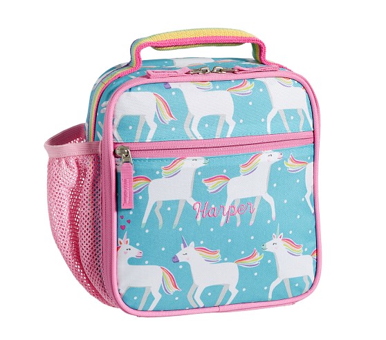 Pottery Barn Kids Unicorn Small Backpack Lunch Box Water bottle Thermos Aqua NWT 