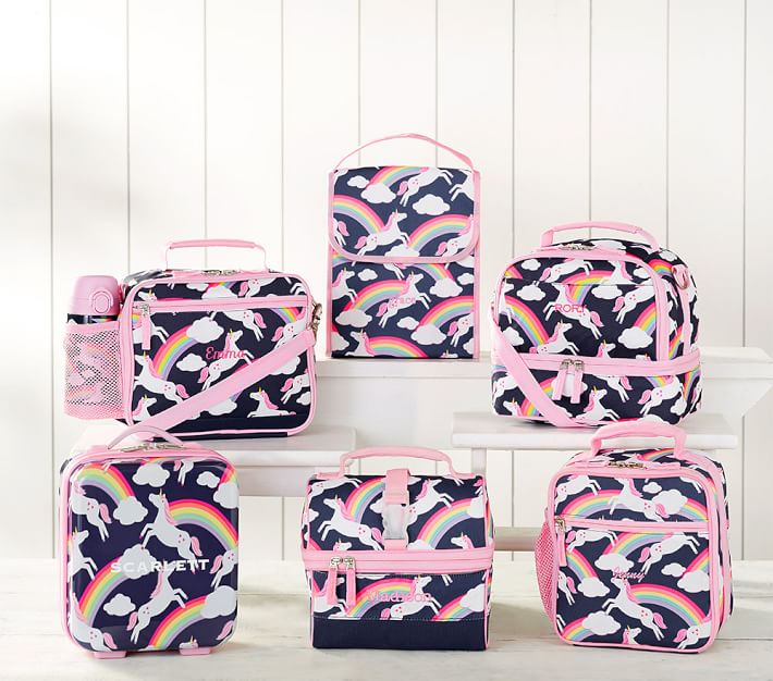 Mackenzie Navy Rainbow Unicorn Classic Kids Lunch Bag Pottery Barn Kids