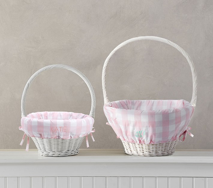 Pottery Barn Kids Pink & White Gingham Large Sabrina Basket Liner Fits 12x12x9 