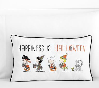 Pottery Barn Pillow Snoopy Woodstock Peanuts pumpkin halloween Happiness 12x20 