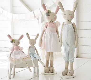 Pottery Barn Kids Linen Ornament Bunny Gray Plush Doll 8” 