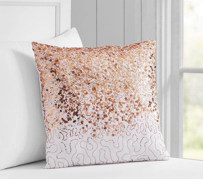 Pottery Barn Teen Ombre Sequin Pillow Cover Bright Coral Decor New 
